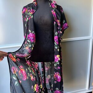 Midnight Velvet Black Floral Kimono
